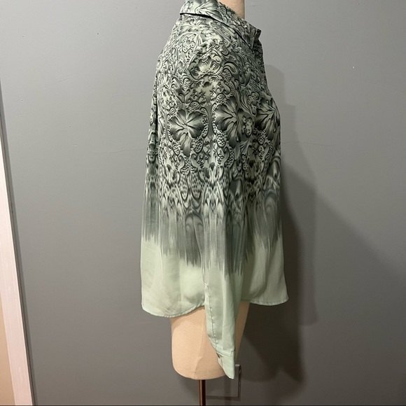 Silence + Noise Sage Green Print Button Down Long Sleeve Blouse - Picture 5 of 10